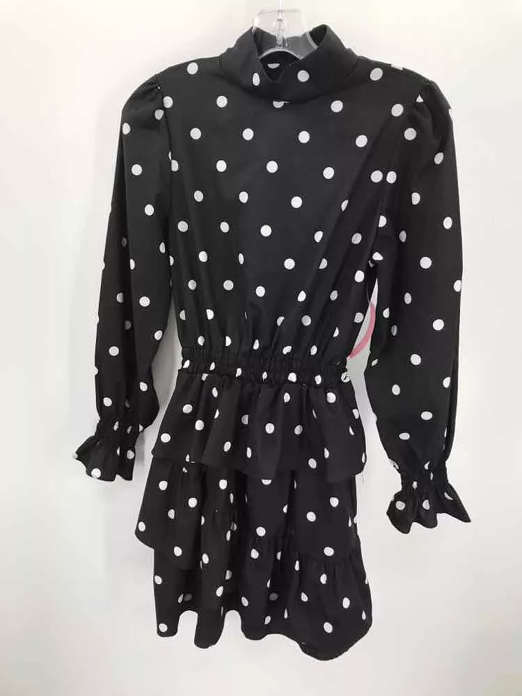 Pre-Owned Stellah Black Size Small Polka Dot Knee Length Long Sleeve Dress