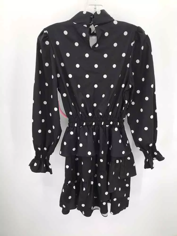 Pre-Owned Stellah Black Size Small Polka Dot Knee Length Long Sleeve Dress