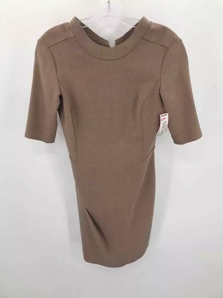 Pre-Owned Worth Tan Size 2 Knee Length Short Sleeve Dress