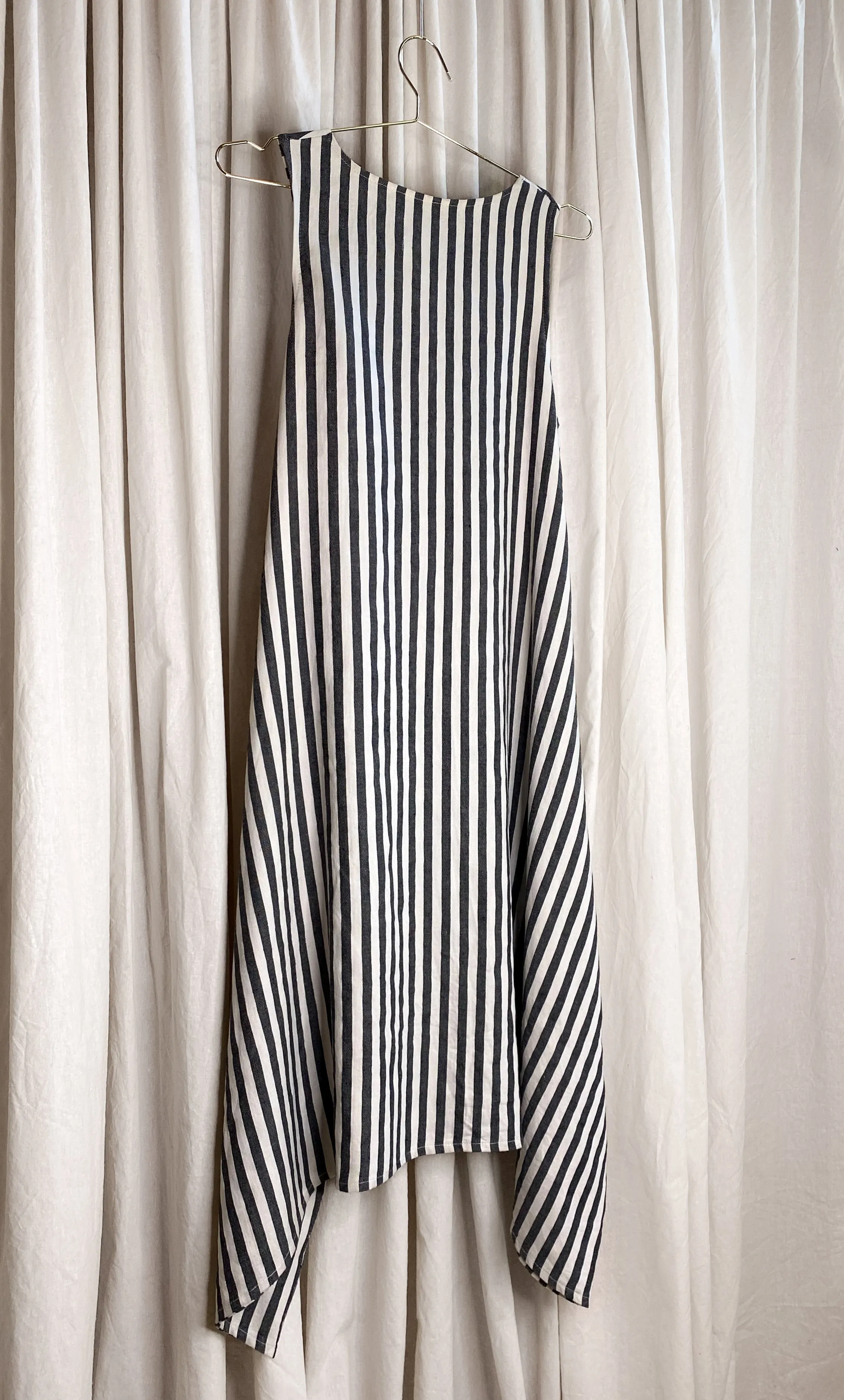  PRE~LOVED  LATITUDE LONGITUDE DRESS [ Linen, Wrap, Cream & Black Striped, Size S/M ]