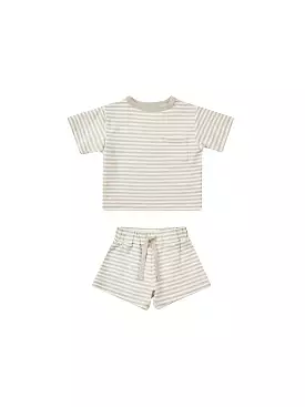 Quincy Mae - Ash Stripe Boxy Pocket Tee + Short Set