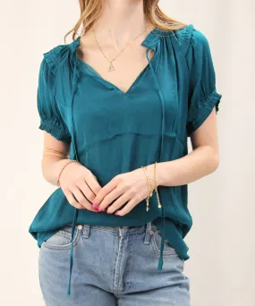 Raglan Sleeve Blouse with Frill Detail - Deep Teal