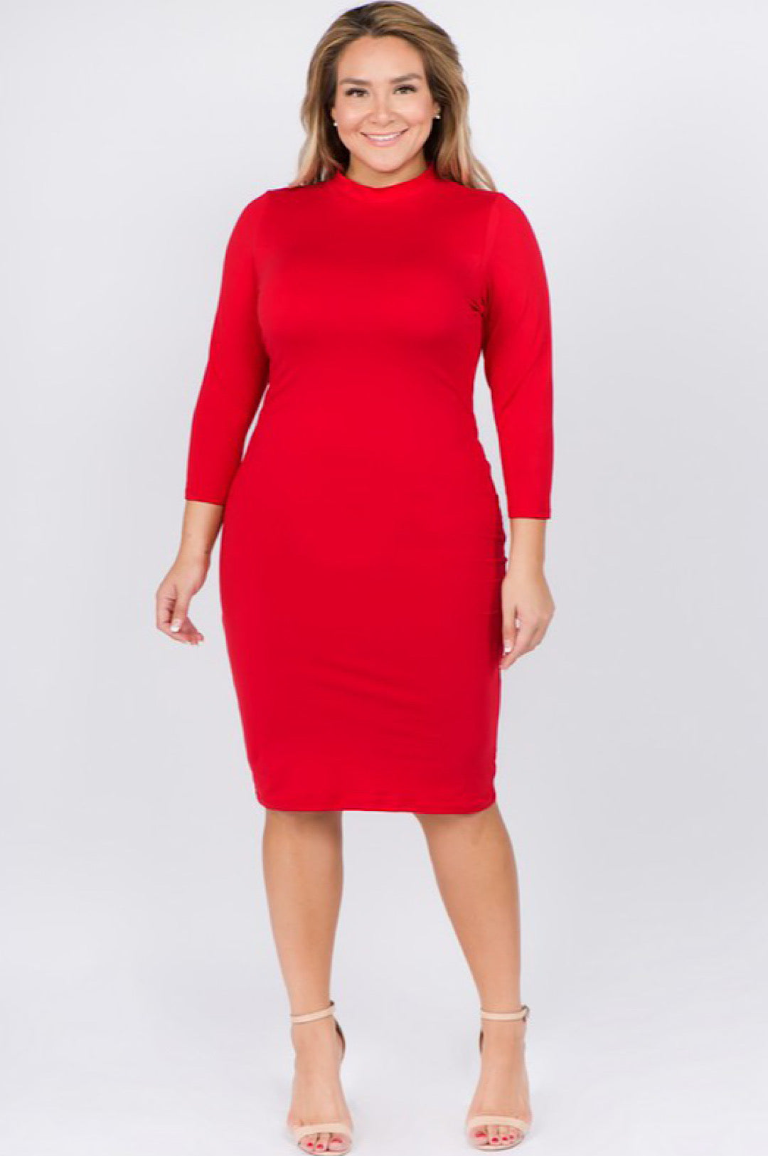 Red Mock Neck Form Fitted Dress Dress