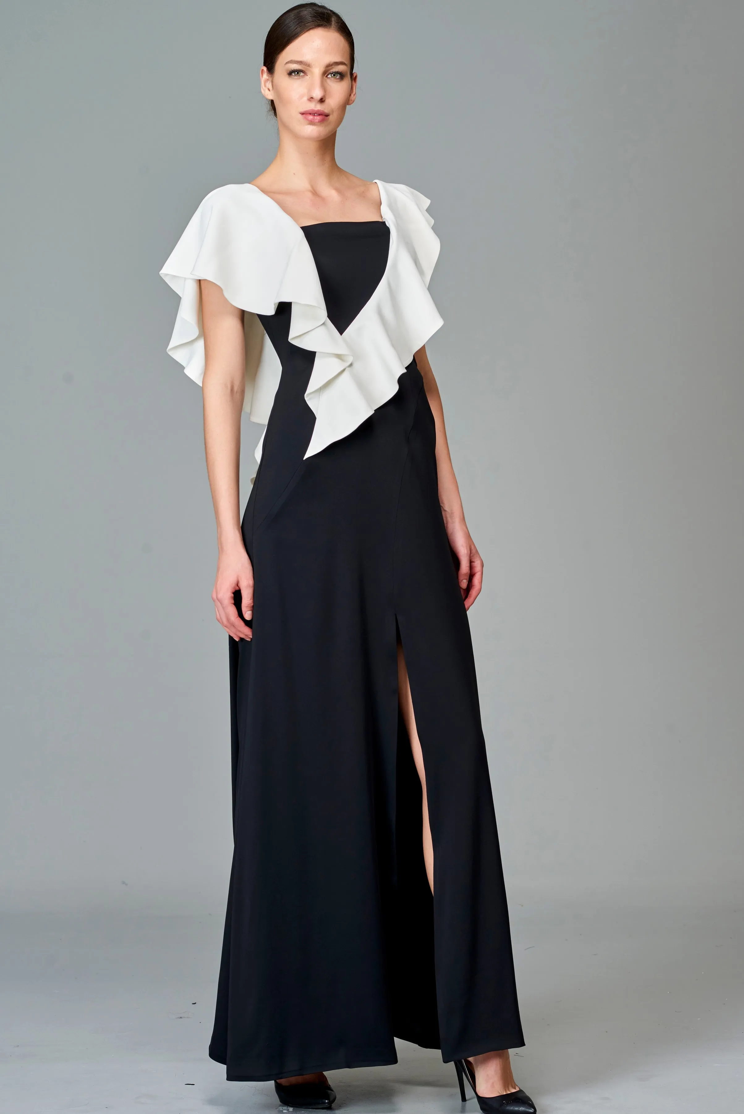 Ruffled Double Viscose Long Dress