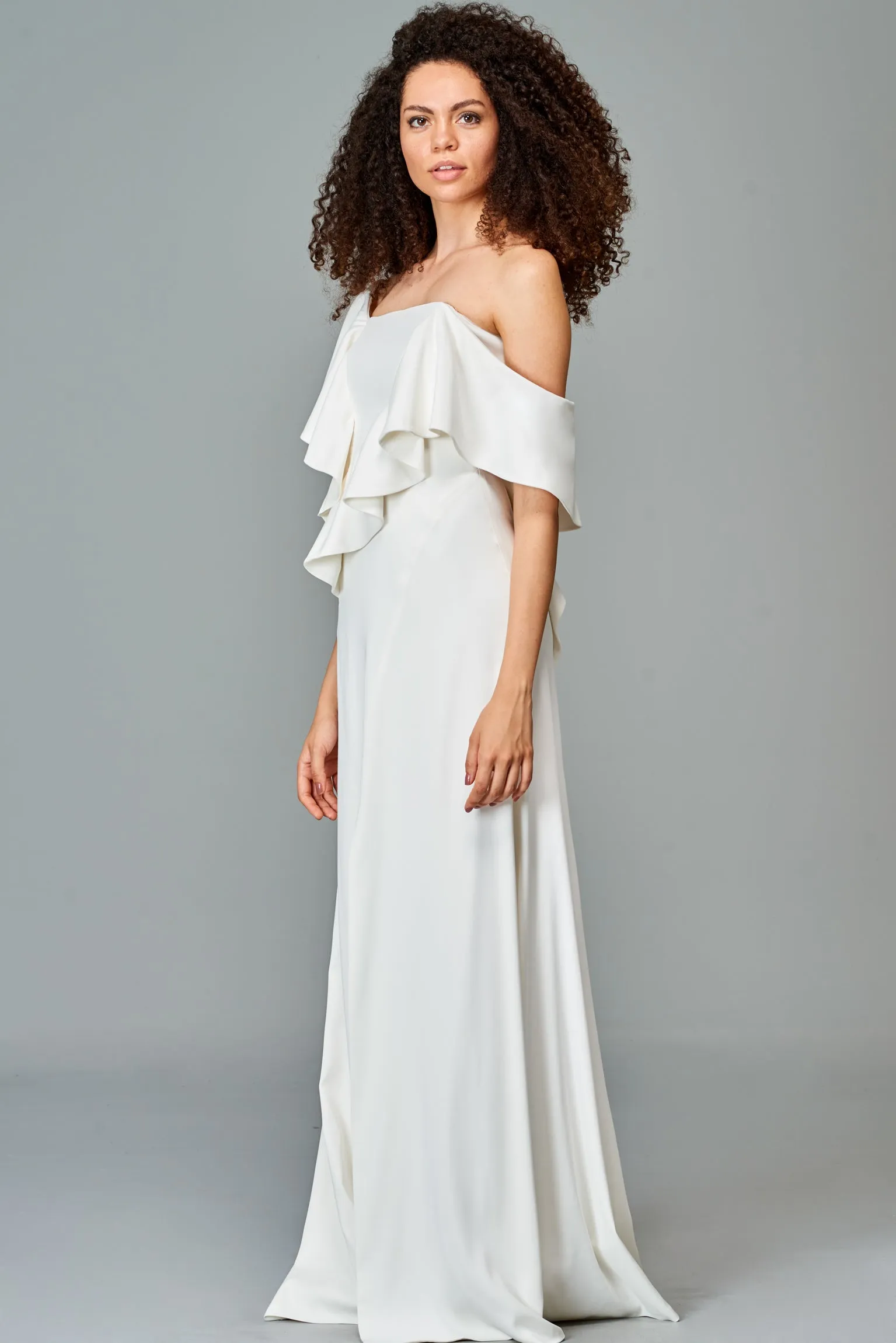 Ruffled Double Viscose Long Dress