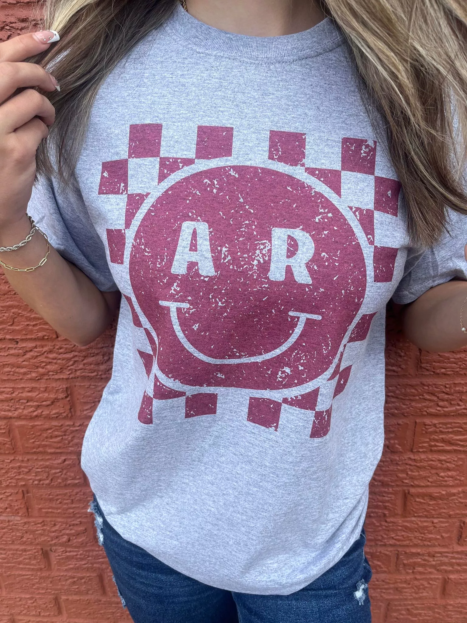 Smiley Checkered Arkansas Tee