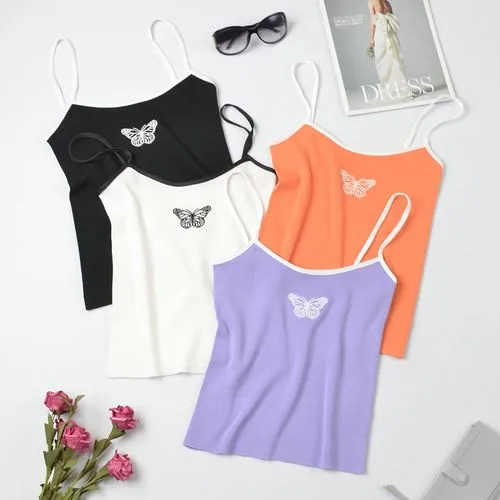 Solid Color Butterfly Camisole Knit Sling Sweater