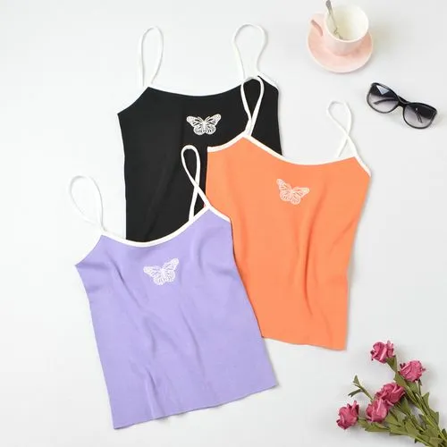 Solid Color Butterfly Camisole Knit Sling Sweater