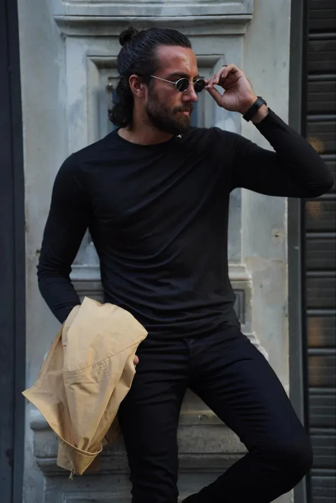 Stefano Slim Fit Custom Design Round Neck Black Sweaters