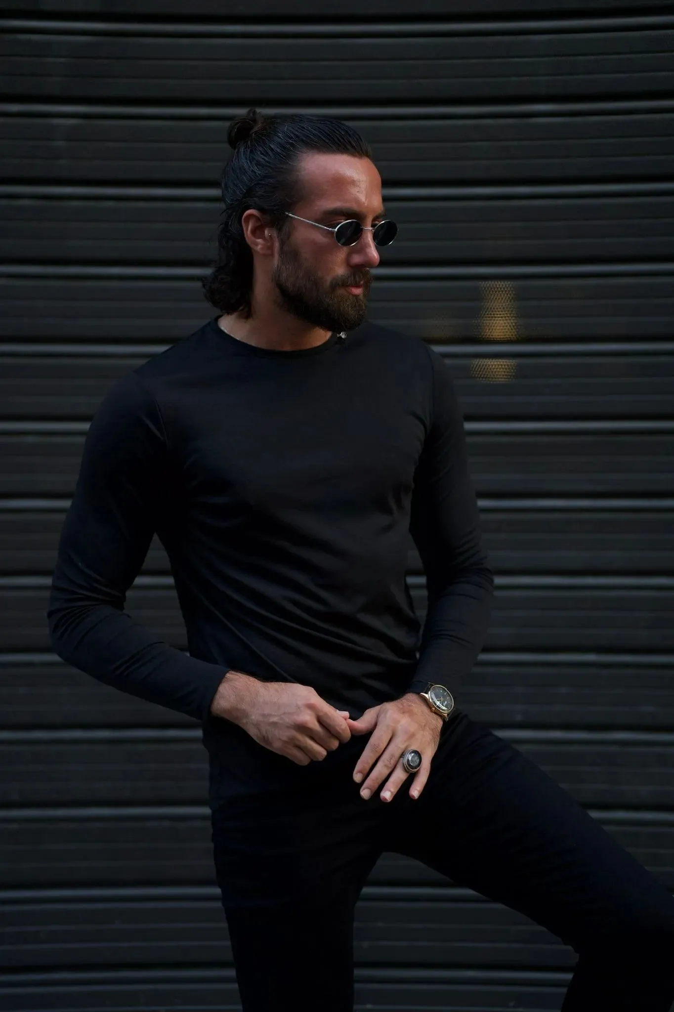 Stefano Slim Fit Custom Design Round Neck Black Sweaters