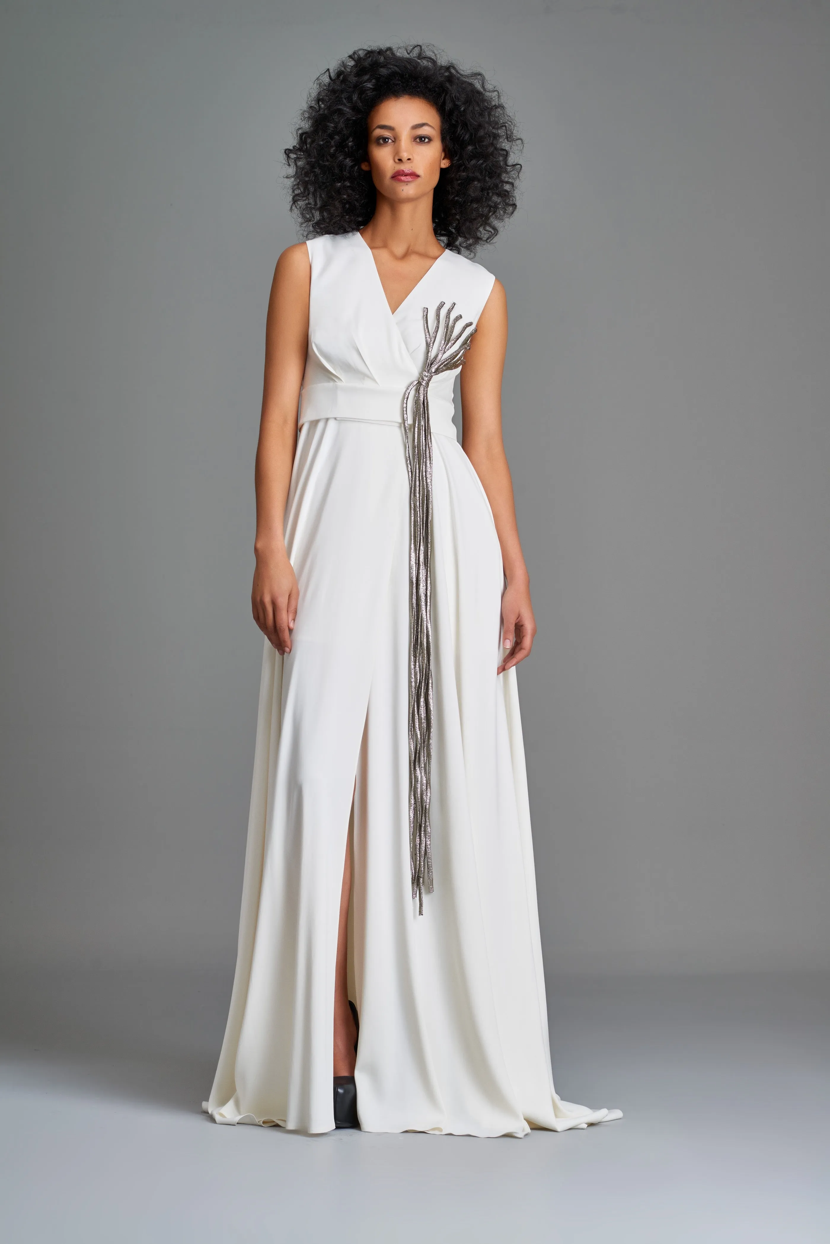 Stretch Metallic Detailed Double Viscose Dress