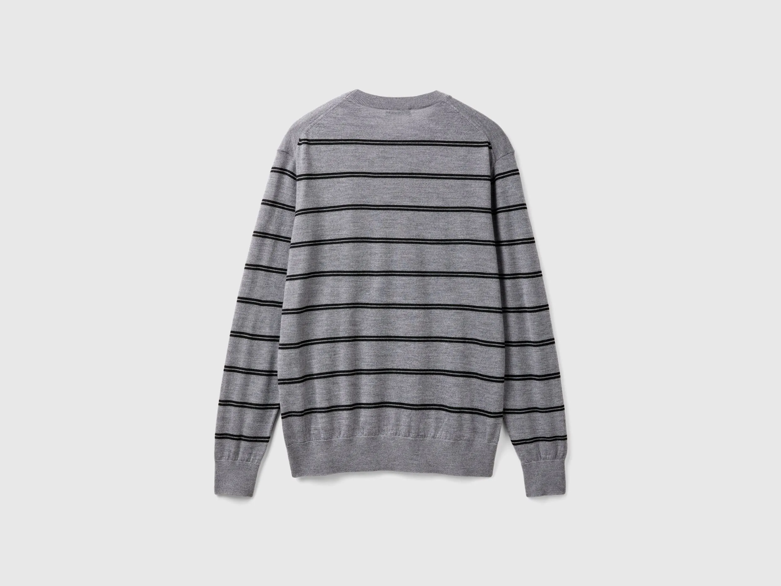 Striped sweater in pure Merino wool - Gray | Benetton