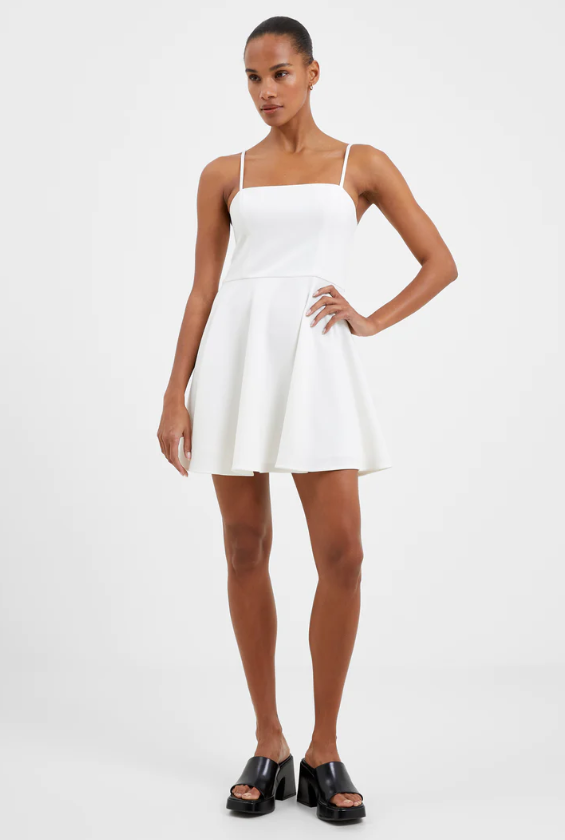 Summer White Straight Neck Fit & Flare Dress