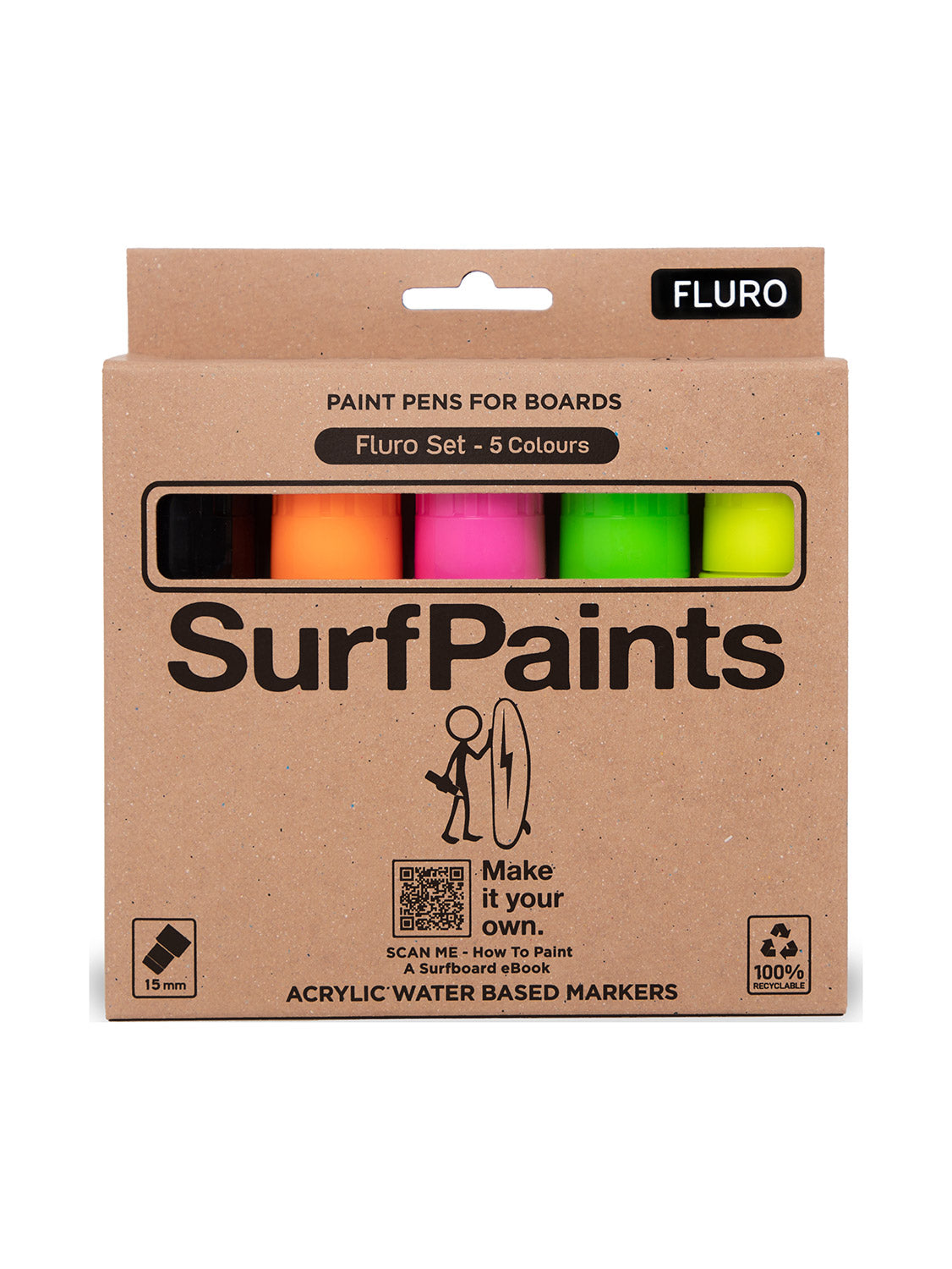 SurfPaints Acrylic Water Based Markers Fluro Set