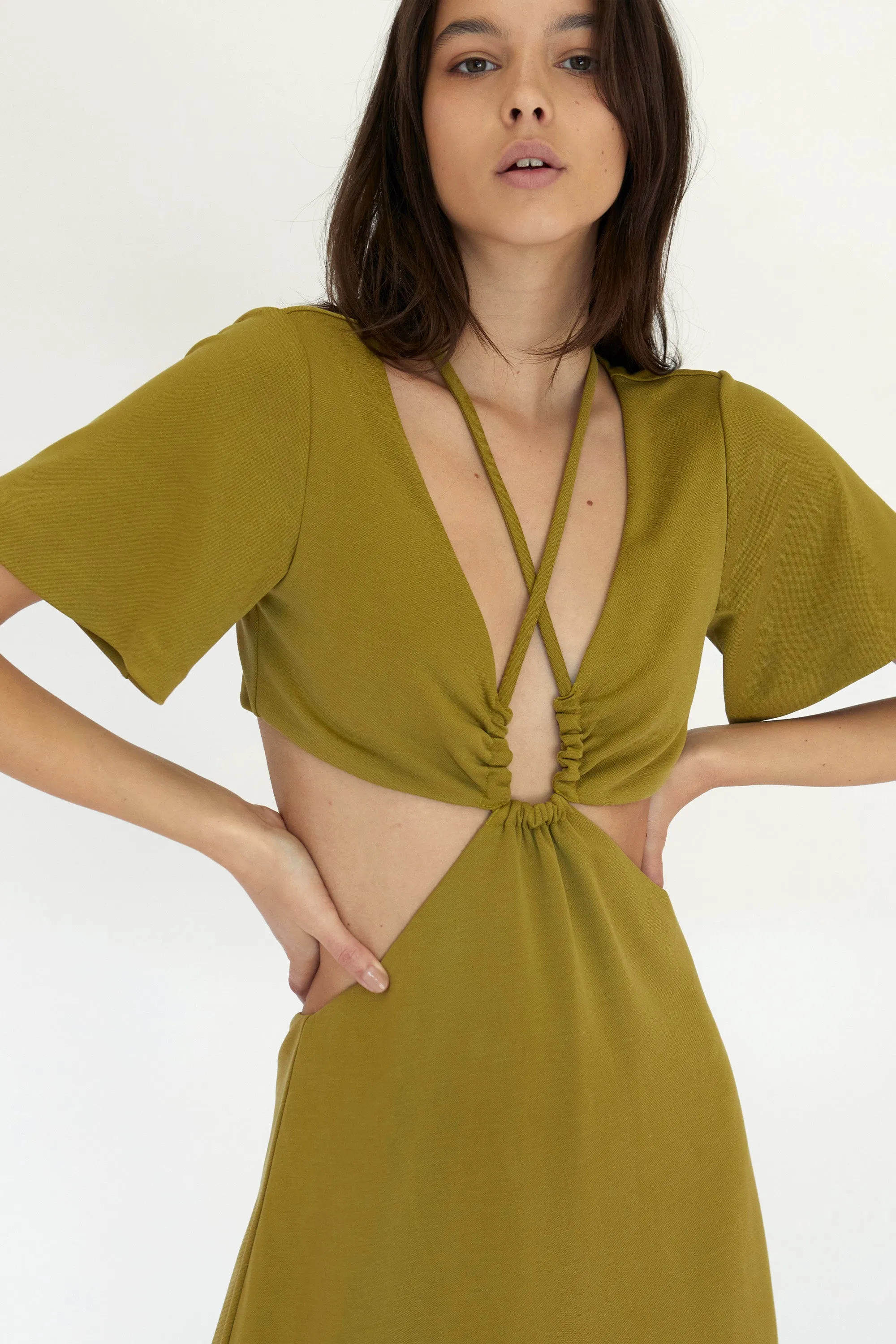 Third Form Double Crossed Tee Dress - Chartreuse