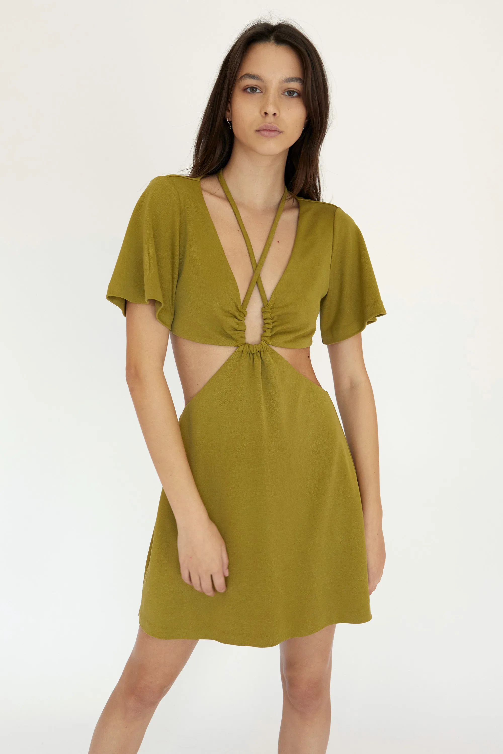 Third Form Double Crossed Tee Dress - Chartreuse