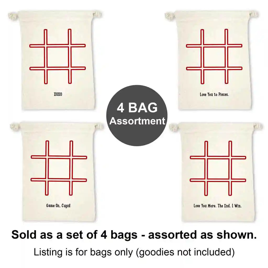 Tic Tac Toe Valentines Goodie Bag - 4 Bag Assortment