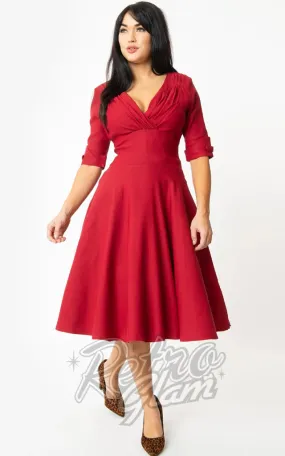 Unique Vintage Delores Swing Dress in Merlot Red - Pre-Order