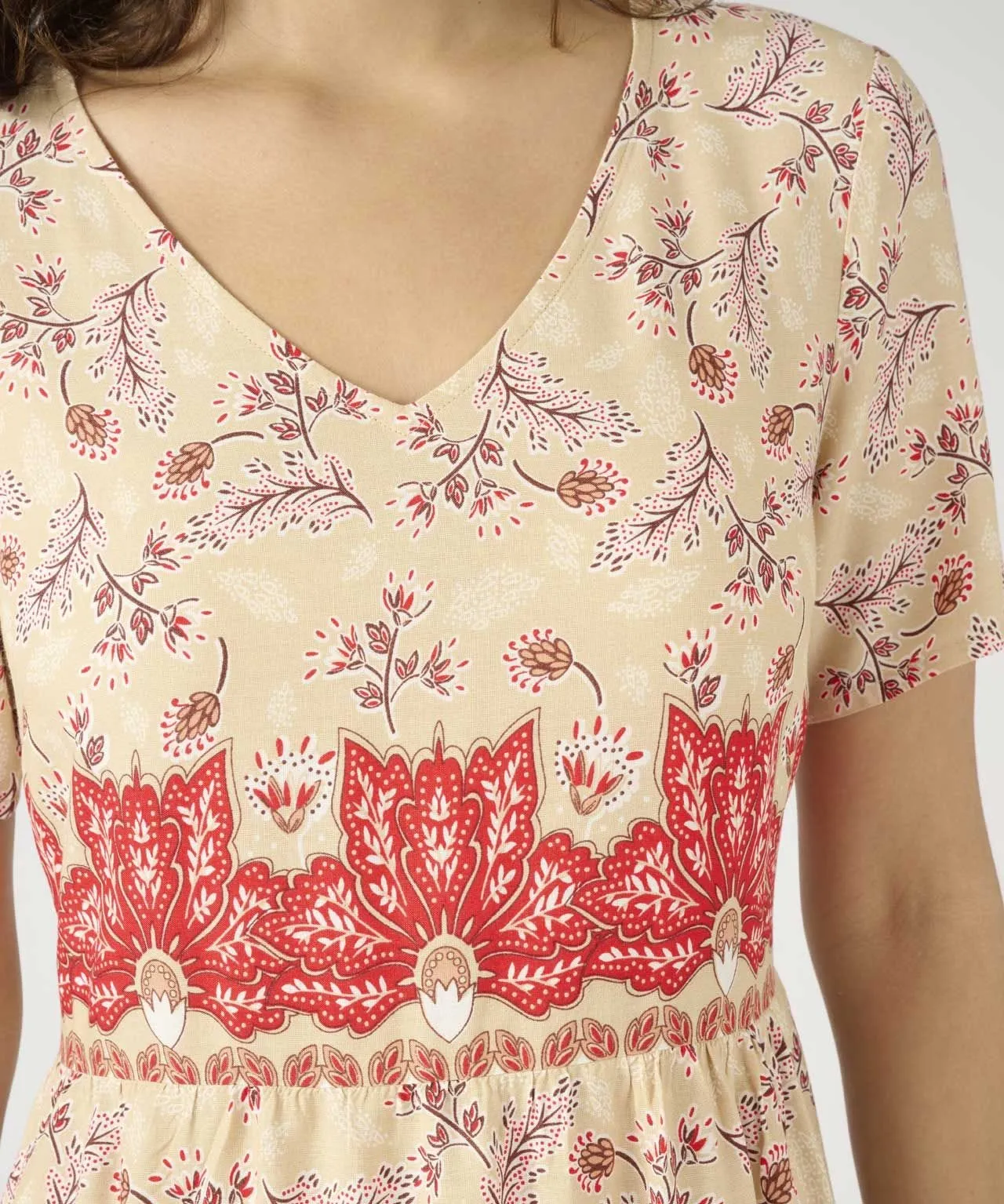 V-Neck Short Sleeved Print Dress