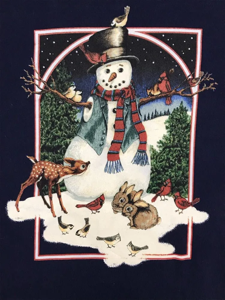 Vintage Christmas Sweatshirt Snowman Print Navy – XL