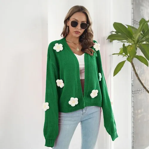 Women's Cardigan Long Sleeve Sweaters & Cardigans Fashion Flower