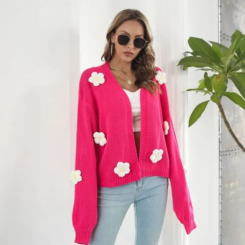 Women's Cardigan Long Sleeve Sweaters & Cardigans Fashion Flower