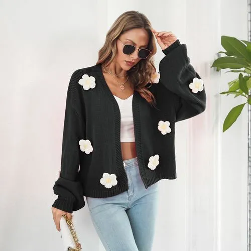 Women's Cardigan Long Sleeve Sweaters & Cardigans Fashion Flower