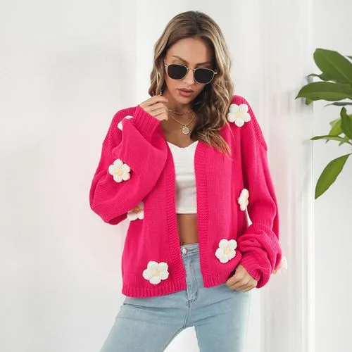 Women's Cardigan Long Sleeve Sweaters & Cardigans Fashion Flower