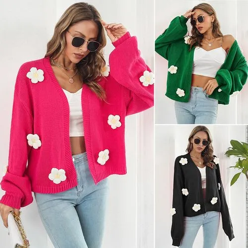 Women's Cardigan Long Sleeve Sweaters & Cardigans Fashion Flower