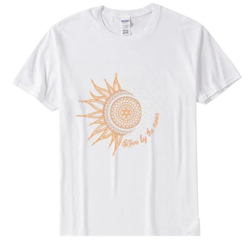 Women's Casual Live By The Soon Love Moon Printed Cotton T-Shirt