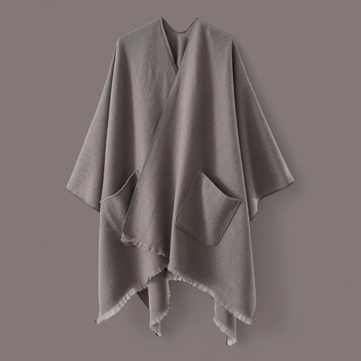 WRAP Plain Cape Shawl with Pockets