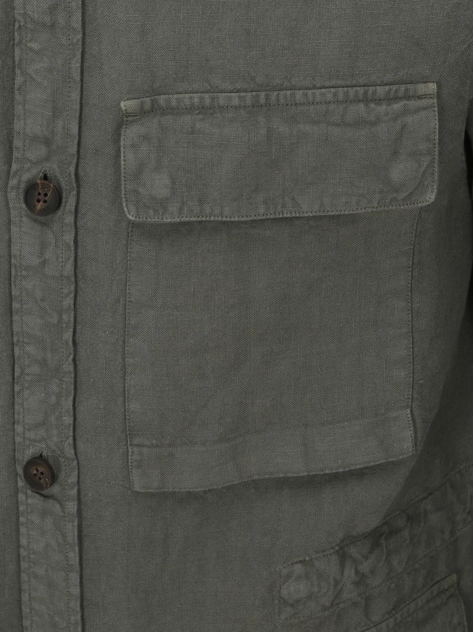 Z Zegna Pocket Detailed Military Buttoned Shirt